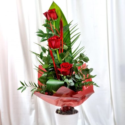 Vörösrozsa Rózsacsokor - 3 szál